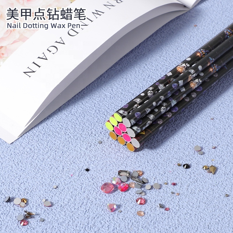 4 Colors Crayon Wax Dotting Pen Pencil Nail Art Self-adhesive Rhinestones Gem Brush Drilling Picking Picker Tips Manicure Tools