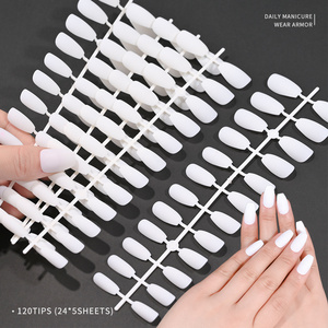 120pcs=5sheets*24pcs White Frosted Matte Nail Tips Coffin Full Cover Mixed Sizes Short Wearable Press On Nails Fake Nails Tools