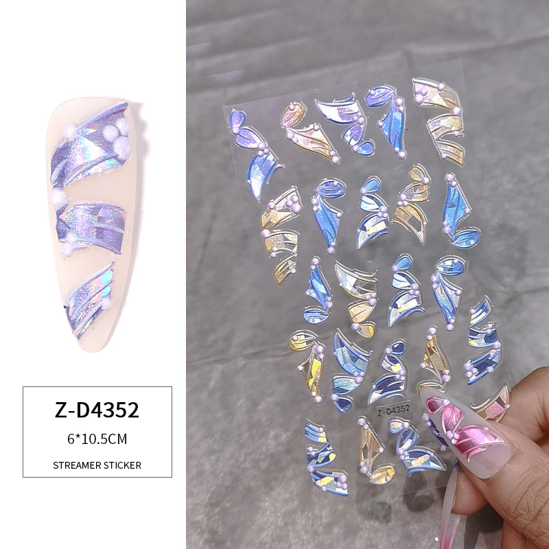 5D Decals Ribbon Nail Art Stickers Fairy Embossed Nails Sticker Glitter Ballet Line Self-Adhesive Charm DIY Manicure Decoration