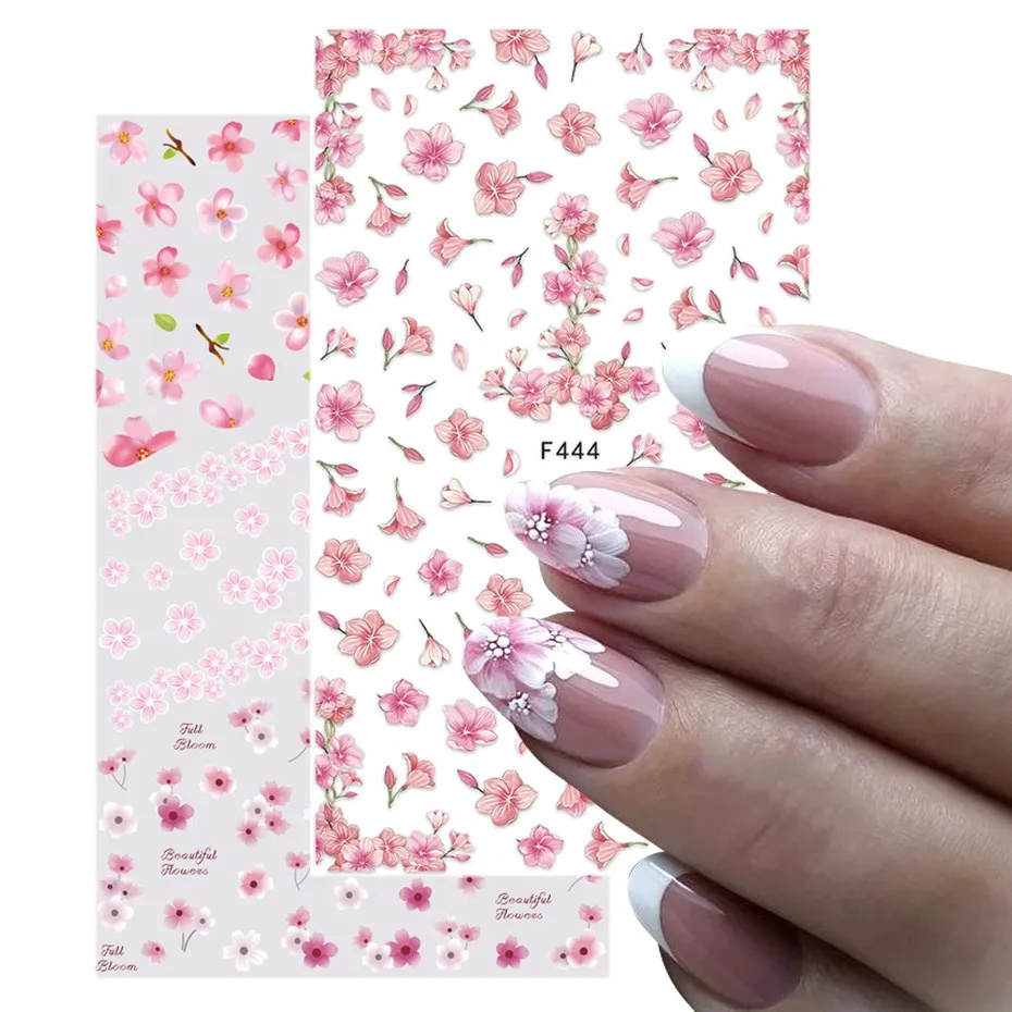 DIY Luxury Floral 3D Self-Adhesive Nail Sticker Red Rose Flower Nail Decorative  Pink Sakura Nail Stickers Slider