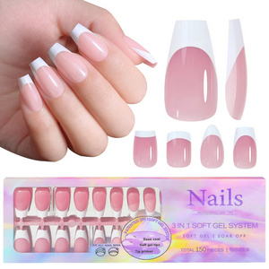 150Pcs/Box French Soft Gel Nail Tips Press on Nails Pink Nude Coffin Ballet Almond Square Shape Fake Nails for Extension