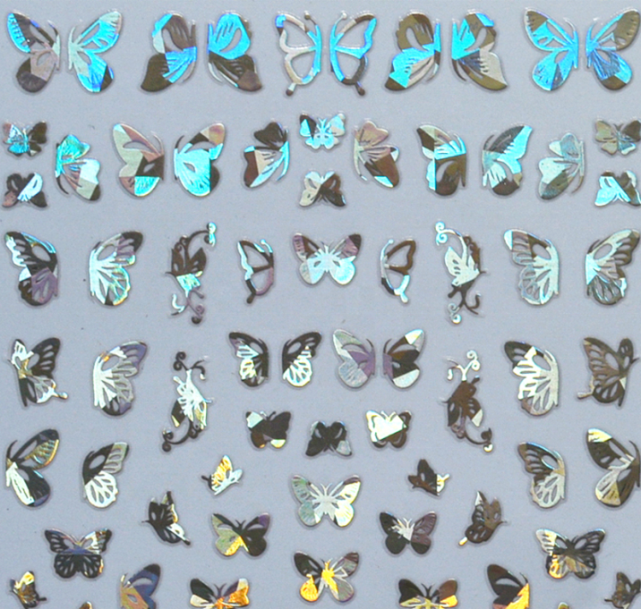 New Holographic Laser Butterfly Nail Art Sticker ZD3843-3851 Nail Supplier Hot Selling Stamped 3D Butterfly Sticker