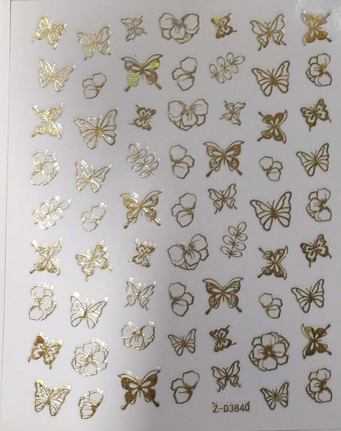 New Holographic Laser Butterfly Nail Art Sticker ZD3843-3851 Nail Supplier Hot Selling Stamped 3D Butterfly Sticker