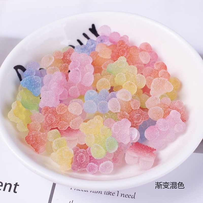 Kawaii Cartoon bear gummy Nail Art charms accessories gradient jelly diy cream glue 3d nail decoration resin 3d nail charms