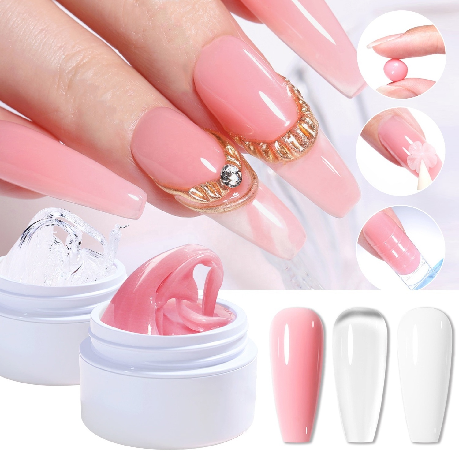 15ml Extension Nail Art Gel Private Label Solid Carving Flower Take Shaped UV Polish Glue Extend Nail Charms Gel Manicure