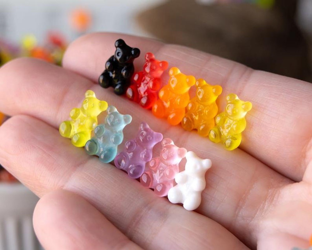 12*18mm Kawaii Jelly Gummy Bear Nail Art Charms Resin Mixed Candy 3D Nails Decoration Glue on Luxury DIY Accessories