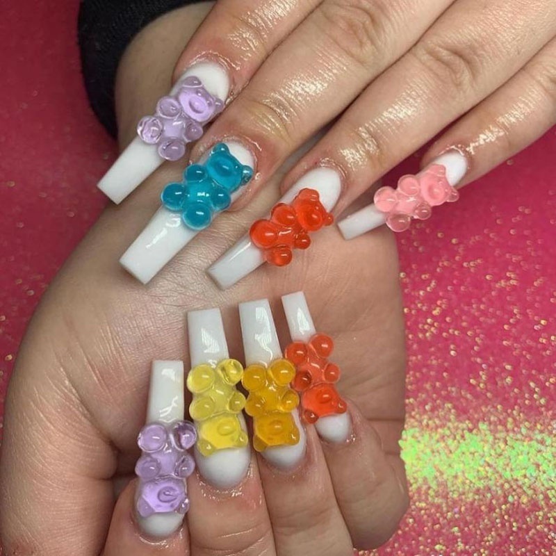 12*18mm Kawaii Jelly Gummy Bear Nail Art Charms Resin Mixed Candy 3D Nails Decoration Glue on Luxury DIY Accessories