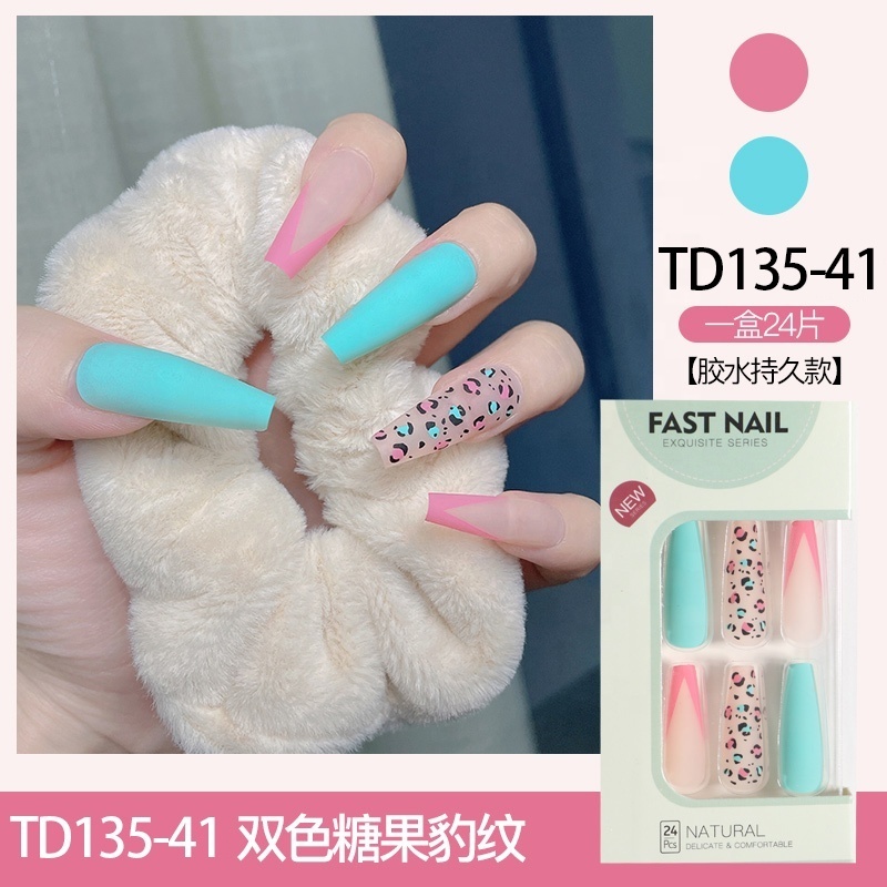 24pcs Cute Fake Nail Press on Full Cover Short Artificial False Nails Glue Reusable Sticker Tips + free Nail Jelly glue