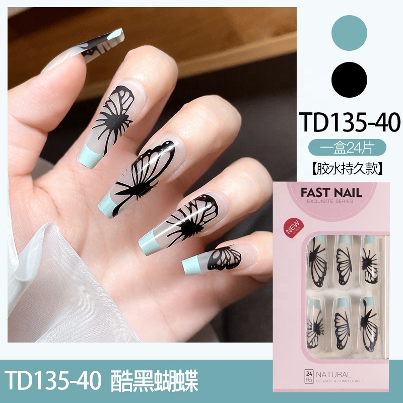 24pcs Cute Fake Nail Press on Full Cover Short Artificial False Nails Glue Reusable Sticker Tips + free Nail Jelly glue