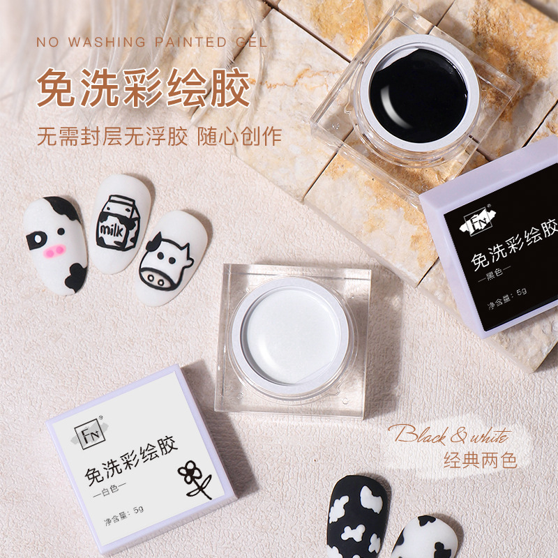 5G Saturated No Wipe Drawing Painting Gel UV White Black Nail Art Polish Manicure 3D Relief Glue Rubbing Magic Mirror Powder