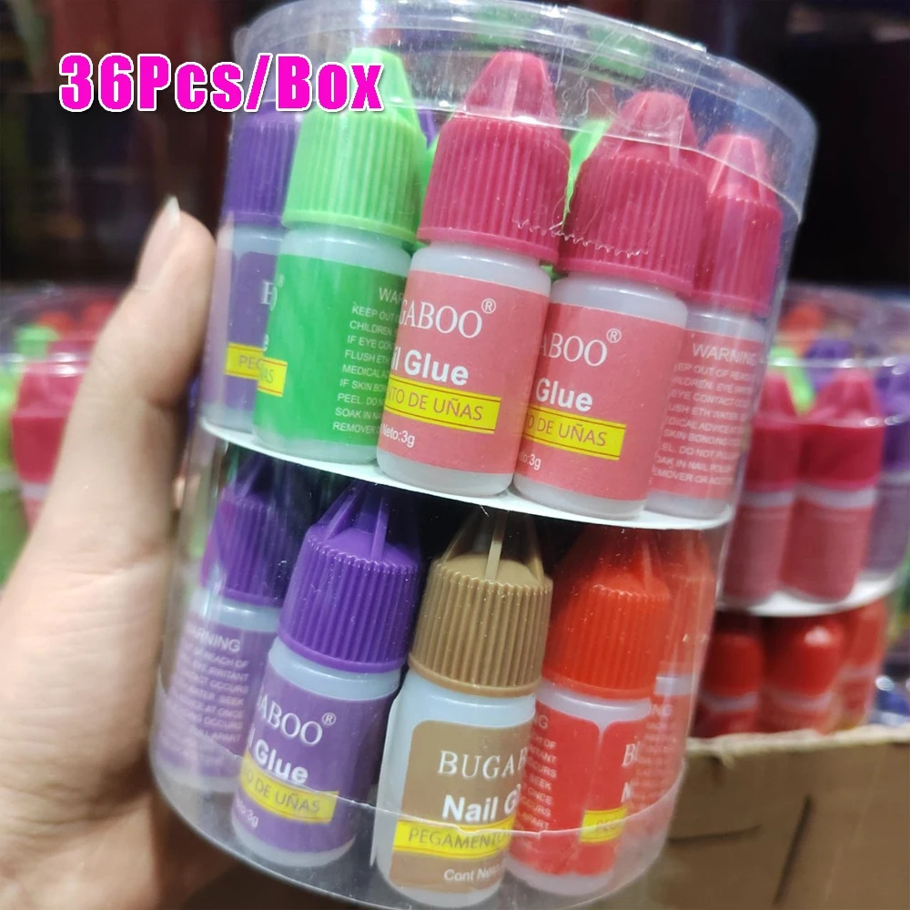 36Pcs*3g Fast Drying Nail Art Glue Tips Glitter UV Acrylic Rhinestones Decorations Nail Glue False Nail Tips Manicure Bond Glue