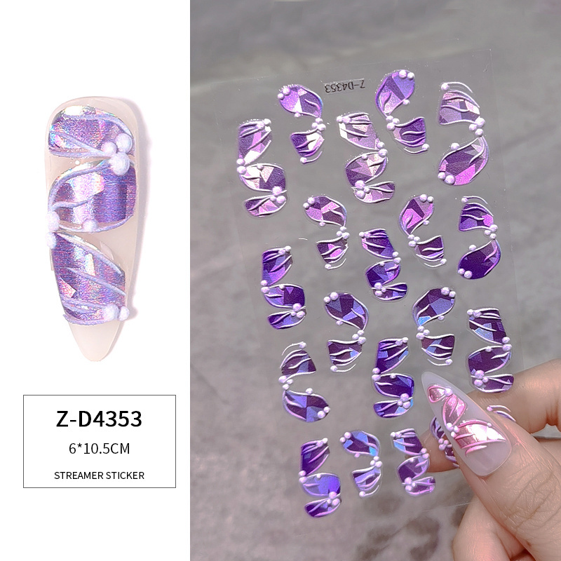 5D Decals Ribbon Nail Art Stickers Fairy Embossed Nails Sticker Glitter Ballet Line Self-Adhesive Charm DIY Manicure Decoration