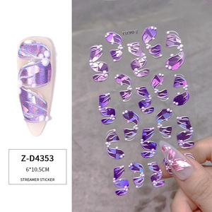 5D Decals Ribbon Nail Art Stickers Fairy Embossed Nails Sticker Glitter Ballet Line Self-Adhesive Charm DIY Manicure Decoration