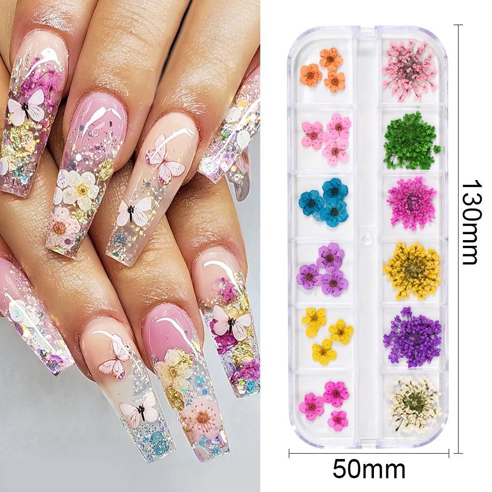 3D Dried Flower Nail Decoration Natural Floral Sticker Mixed Dry Flower DIY Nail Art Decals Jewelry UV Gel Polish Manicure Tools