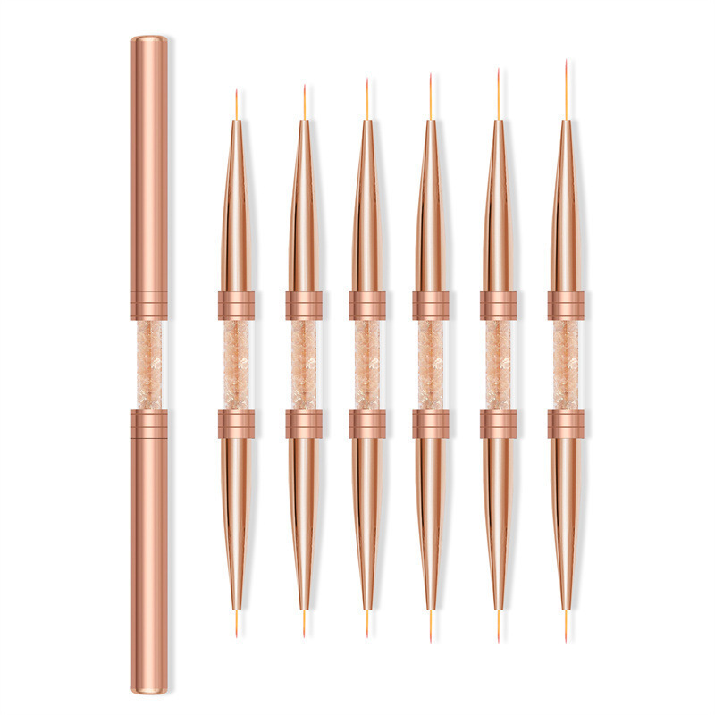 6pcs/set Rose Gold Double-headed Line Drawing Pen Nail Art UV Gel Liner Painting Brushes Drawing Flower Striping Brush set