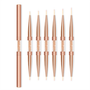 6pcs/set Rose Gold Double-headed Line Drawing Pen Nail Art UV Gel Liner Painting Brushes Drawing Flower Striping Brush set