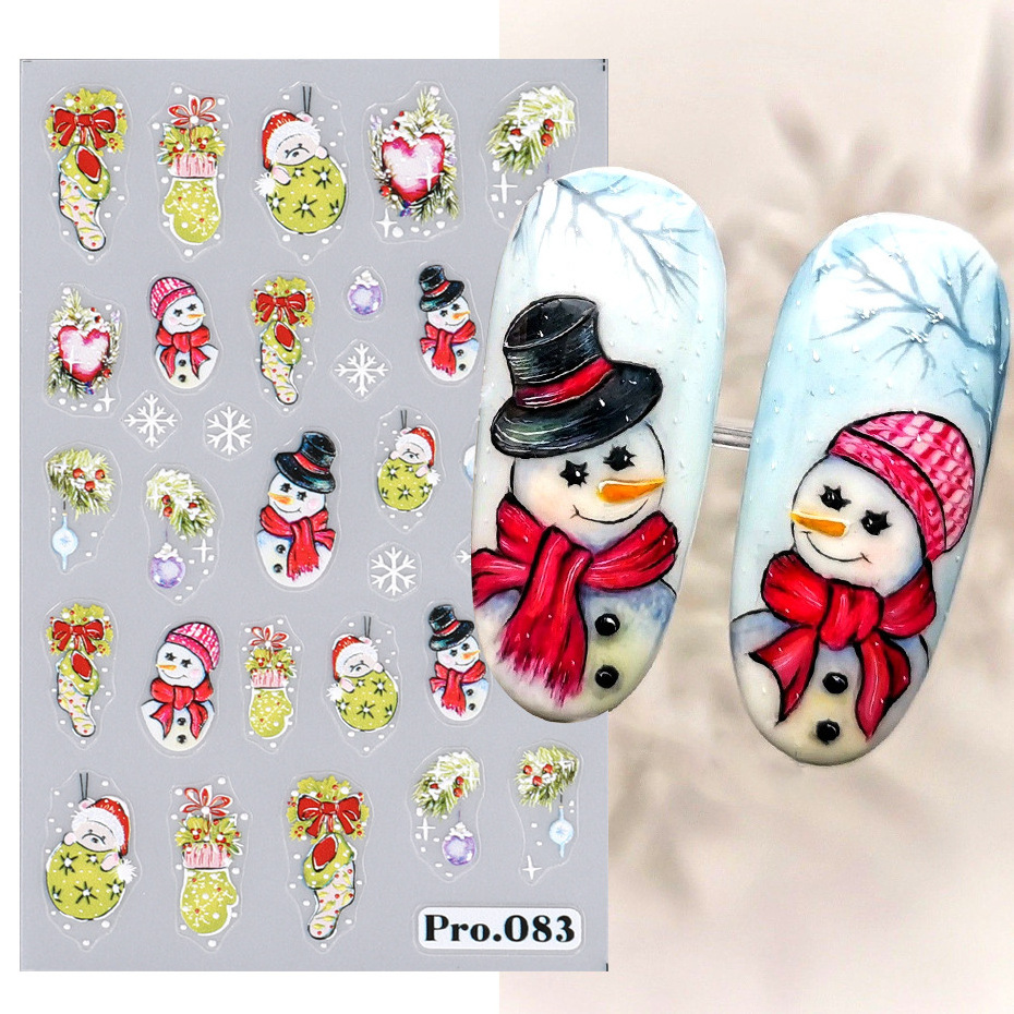 5D Christmas Nail Stickers Elk Deer Santa Man Claus Winter Snowy Tree Holly Sliders Cute Cartoon Snowman New Year Decals