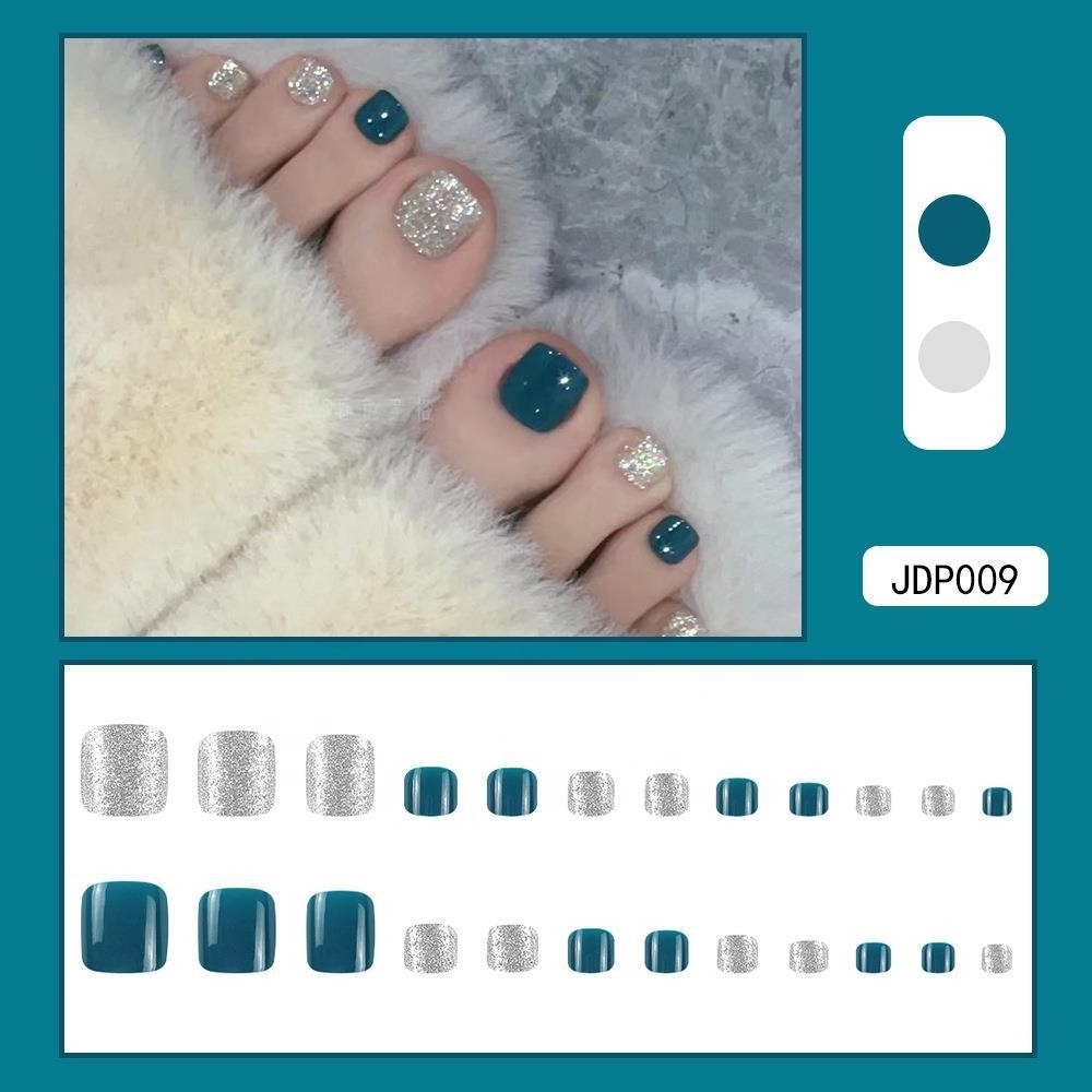 Summer New Design Toe Nails Square Series French Glitter Colorful Toes Press On Nails Custom False Toe Nails