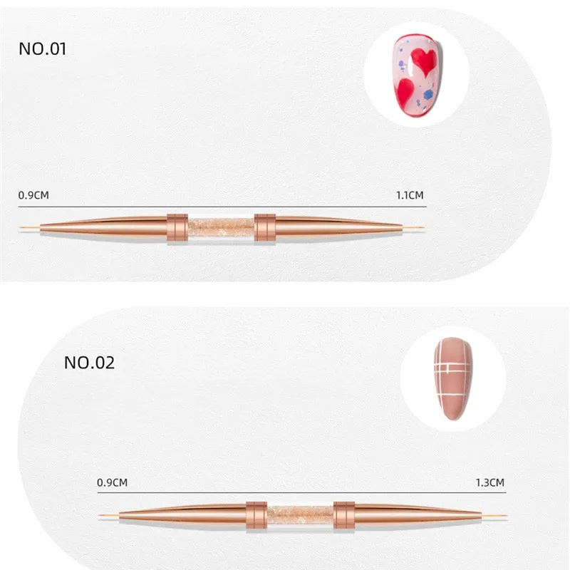 6pcs/set Rose Gold Double-headed Line Drawing Pen Nail Art UV Gel Liner Painting Brushes Drawing Flower Striping Brush set