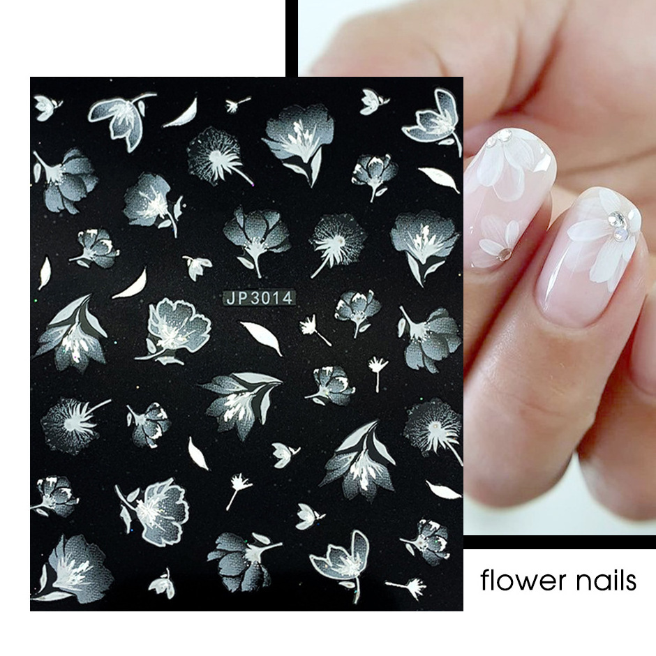 5D White snowflake Cloud Nail Art Stickers Decals Engraved Embossed Flowers Leaf Design Adhesive Slider Wraps Manicure JP3001-18