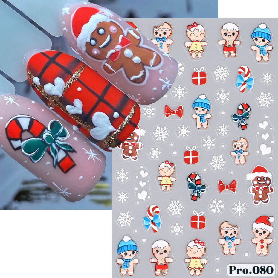 5D Christmas Nail Stickers Elk Deer Santa Man Claus Winter Snowy Tree Holly Sliders Cute Cartoon Snowman New Year Decals