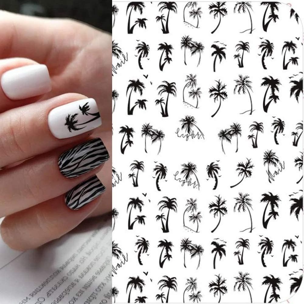 Summer Coconut tree nail stickers Leopard Shark Anchor leaf nail art decorations self-Adhesive Tropical Style Palm Sliders Tree