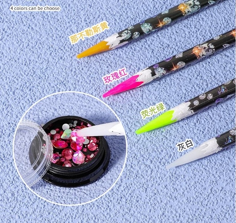 4 Colors Crayon Wax Dotting Pen Pencil Nail Art Self-adhesive Rhinestones Gem Brush Drilling Picking Picker Tips Manicure Tools