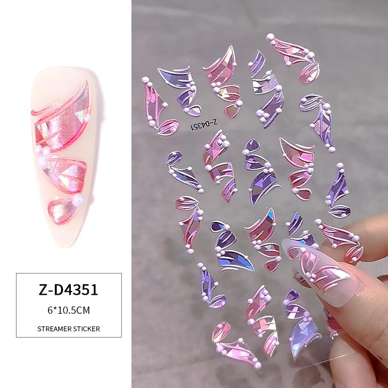 5D Decals Ribbon Nail Art Stickers Fairy Embossed Nails Sticker Glitter Ballet Line Self-Adhesive Charm DIY Manicure Decoration