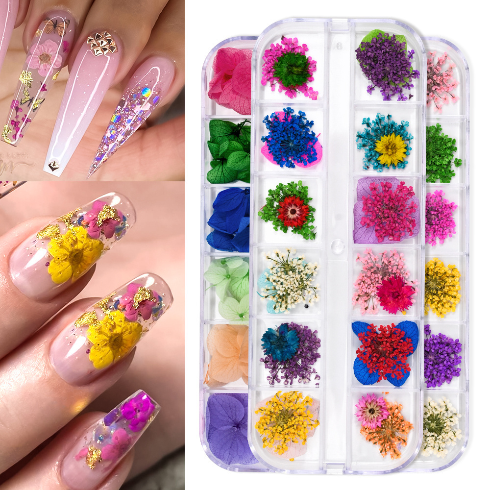 3D Dried Flower Nail Decoration Natural Floral Sticker Mixed Dry Flower DIY Nail Art Decals Jewelry UV Gel Polish Manicure Tools