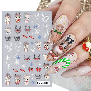 5D Christmas Nail Stickers Elk Deer Santa Man Claus Winter Snowy Tree Holly Sliders Cute Cartoon Snowman New Year Decals