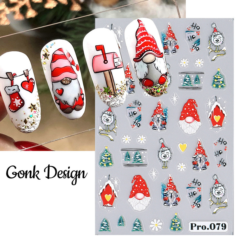 5D Christmas Nail Stickers Elk Deer Santa Man Claus Winter Snowy Tree Holly Sliders Cute Cartoon Snowman New Year Decals