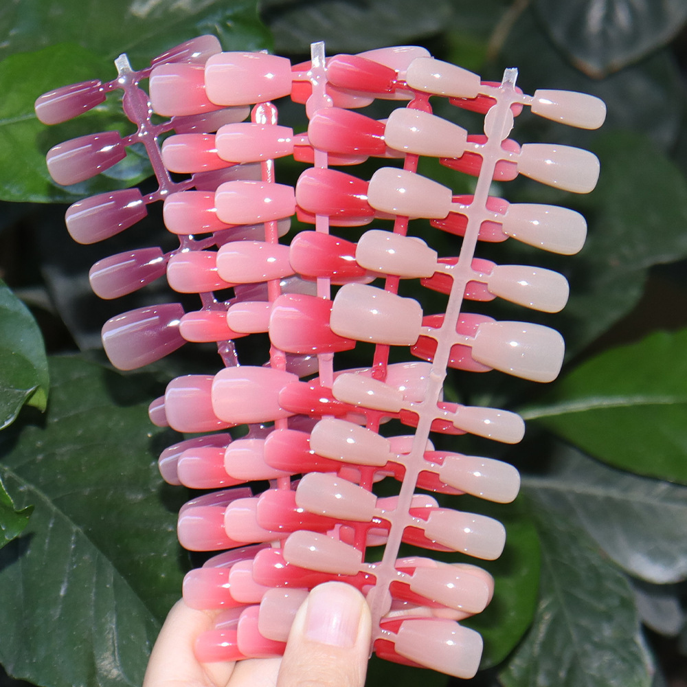 20pcs Gradient Nude Pink Red Press on Nails Full Cover Coffin False Nail Tips Medium Glossy Artificial Finger Manicure Nails