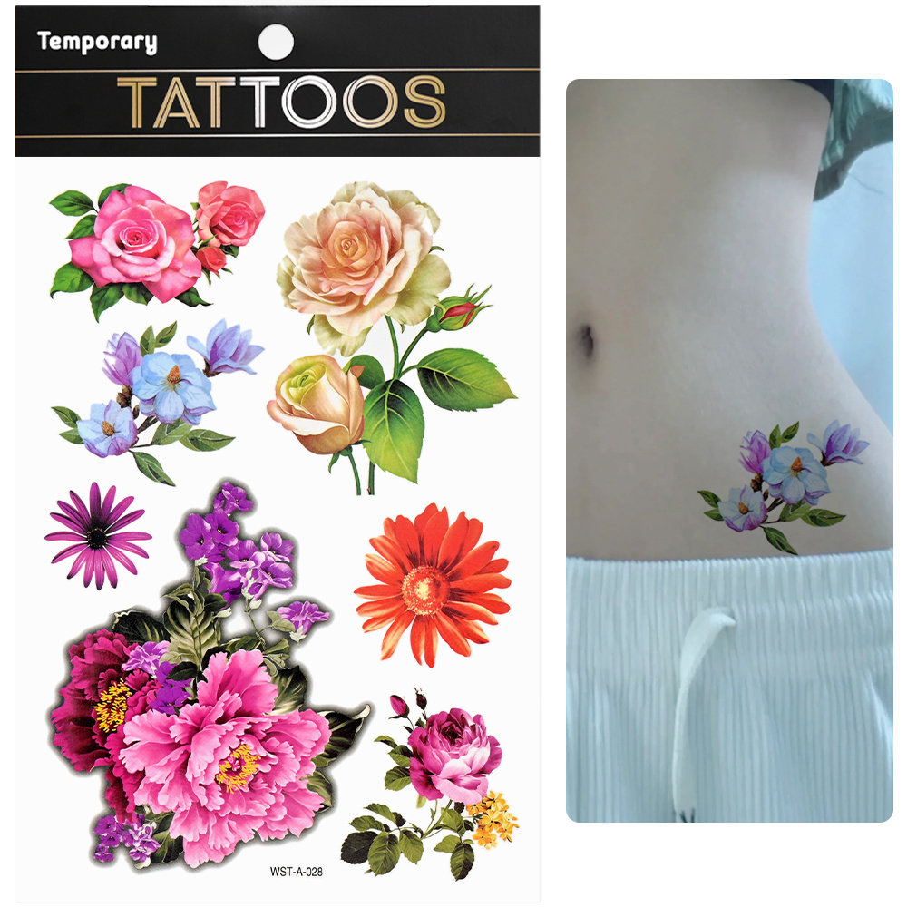 Large Half Arm Sleeve Temporary Tattoos Stickers, Flowers Tiger Wild Animal Body Art for Women Man Beautiful Sexy Makeup