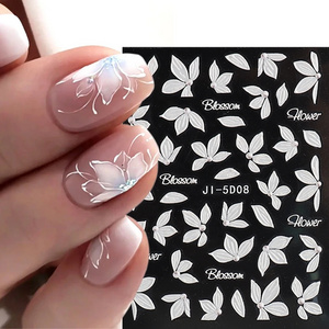 Embossed 5D Nail Stickers Elegant White Acrylic Flowers Sliders For Nails Floral Petals Decor Cherry Blossom Decals