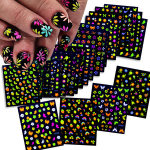 24Pcs/set Fluorescent Mini Daisy 3D Stickers 6.5*5.5cm Colorful Flowers Nail Stickers DIY Self-Adhesive Flowers Manicure Slider