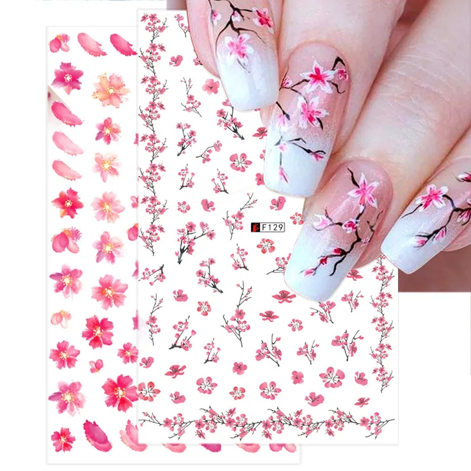 DIY Luxury Floral 3D Self-Adhesive Nail Sticker Red Rose Flower Nail Decorative  Pink Sakura Nail Stickers Slider