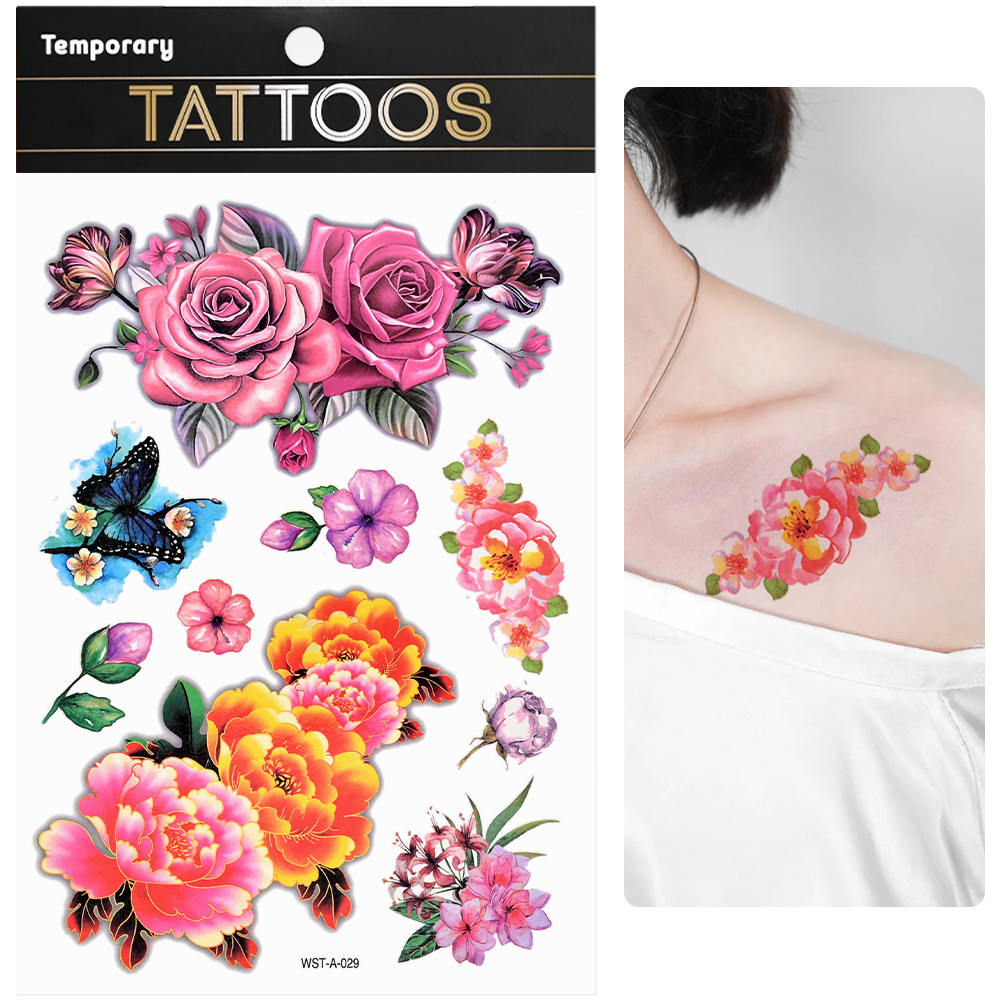 Large Half Arm Sleeve Temporary Tattoos Stickers, Flowers Tiger Wild Animal Body Art for Women Man Beautiful Sexy Makeup