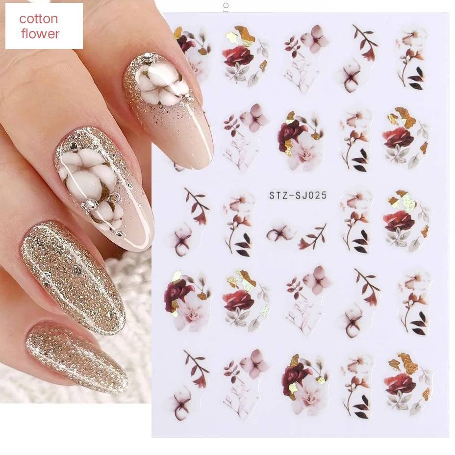 Laser Gold Leaves Nail Sticker Maple Fall Flowers Butterfly Adhesive Nails Slider Autumn Winter Xmas Manicure Decals