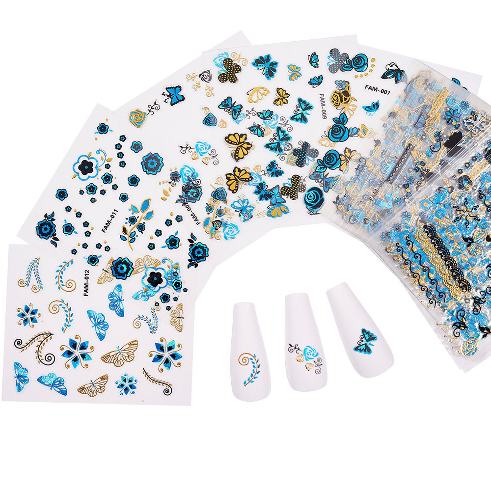 30Pcs Blue Butterfly Nail Sticker self Adhesive Flower Butterfly nail Decals Sliders 15 colors flower Nails Stickers