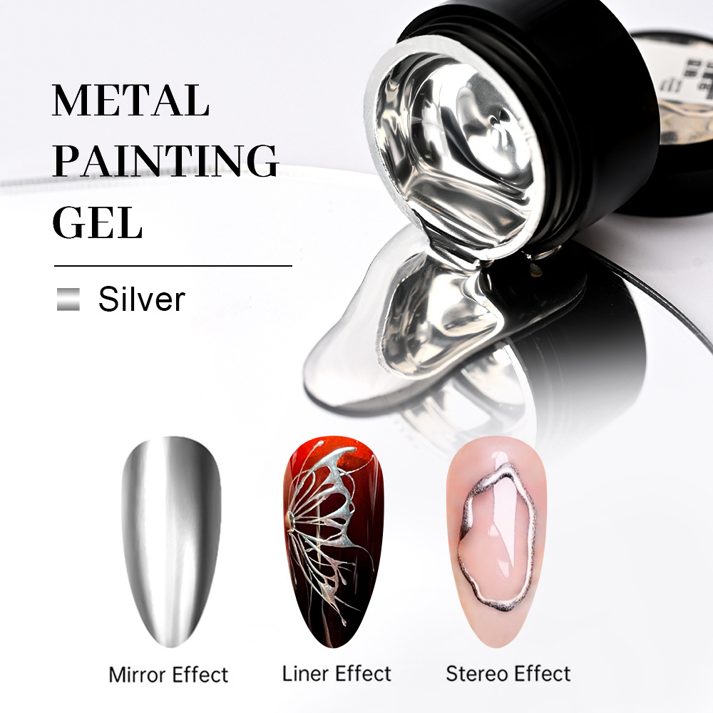 8/5ml Super bright Mirror Metallic Silver Effect Painting Gel Polish Metal Chrome French Line Flower Drawing Gel UV Nail Art Gel