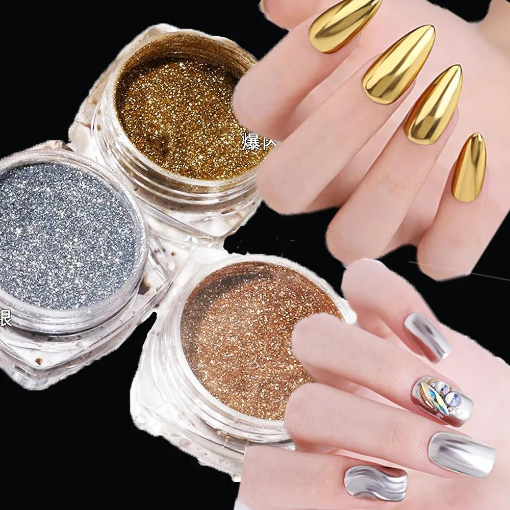 Net 1-2g Gold Silver Mirror Powder 3 Colors Metal UV Gel Polish Chrome Pigment For 2023 DIY Manicure Titanium Gold Powder