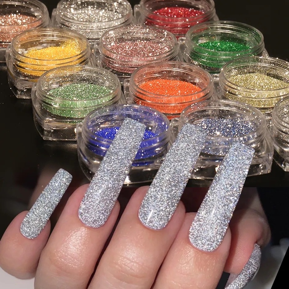 13 colors Jar Glitter Reflective Nail Powder Glitter Sparkles Diamond Rhinestones Chrome Pigment Dust UV Gel Nail Art Decoration