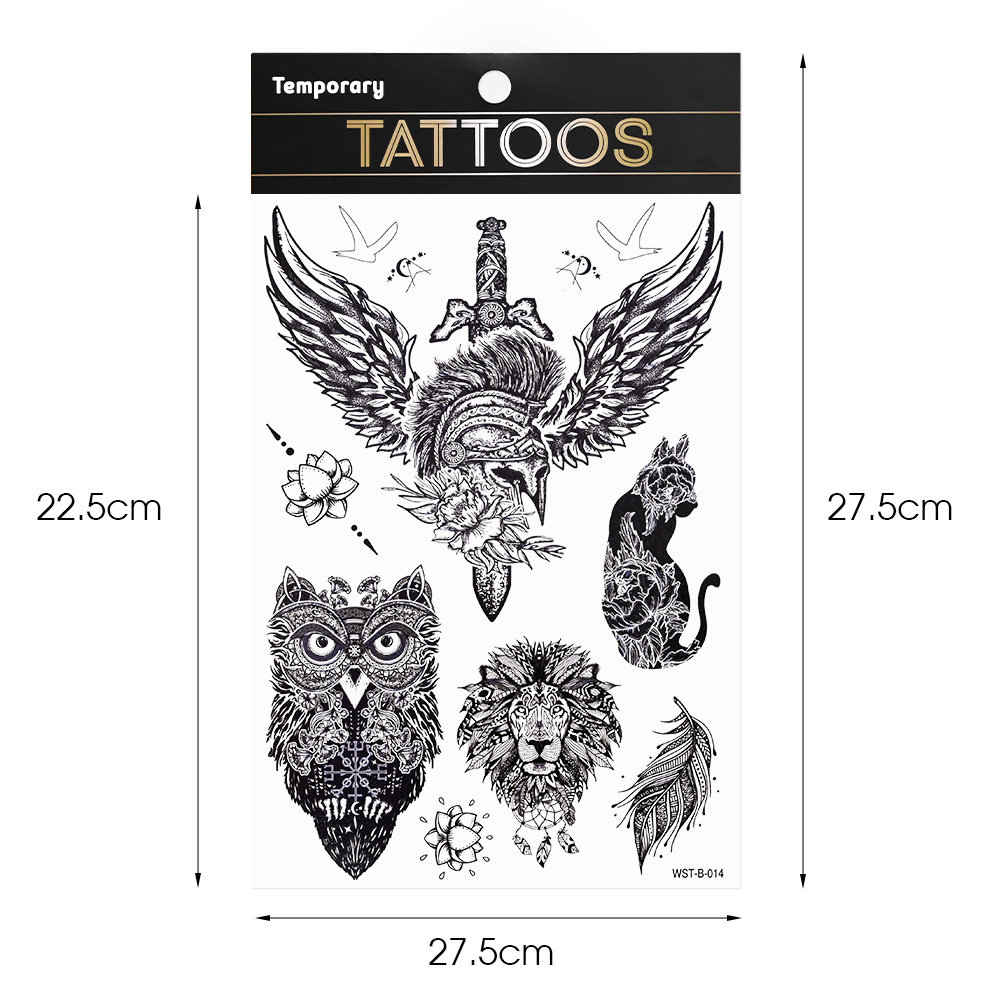 Large Half Arm Sleeve Temporary Tattoos For Men Women Forearm, Tribal Wolf Tiger Lion Owl Skull Halloween Fake Tattoo Stickers