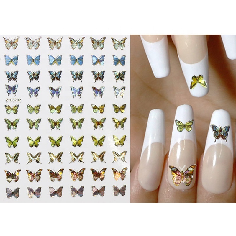 Holographic 1PCS/PACK Flying Butterfly 3D Manicure Decal Sticker ZD3700-3717 Nail Decoration Butterfly Sticker