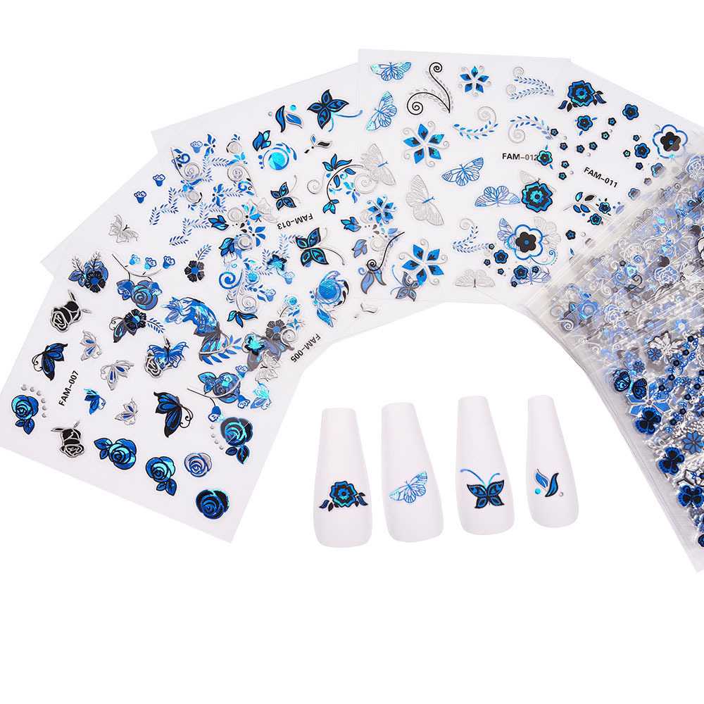 30Pcs Blue Butterfly Nail Sticker self Adhesive Flower Butterfly nail Decals Sliders 15 colors flower Nails Stickers