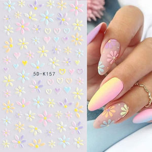 5D Embossed Flower Colorful Nail Stickers Simple DIY Wildflower Sliders Sunflower Daisy Spring Engraved Art Manicure Decals