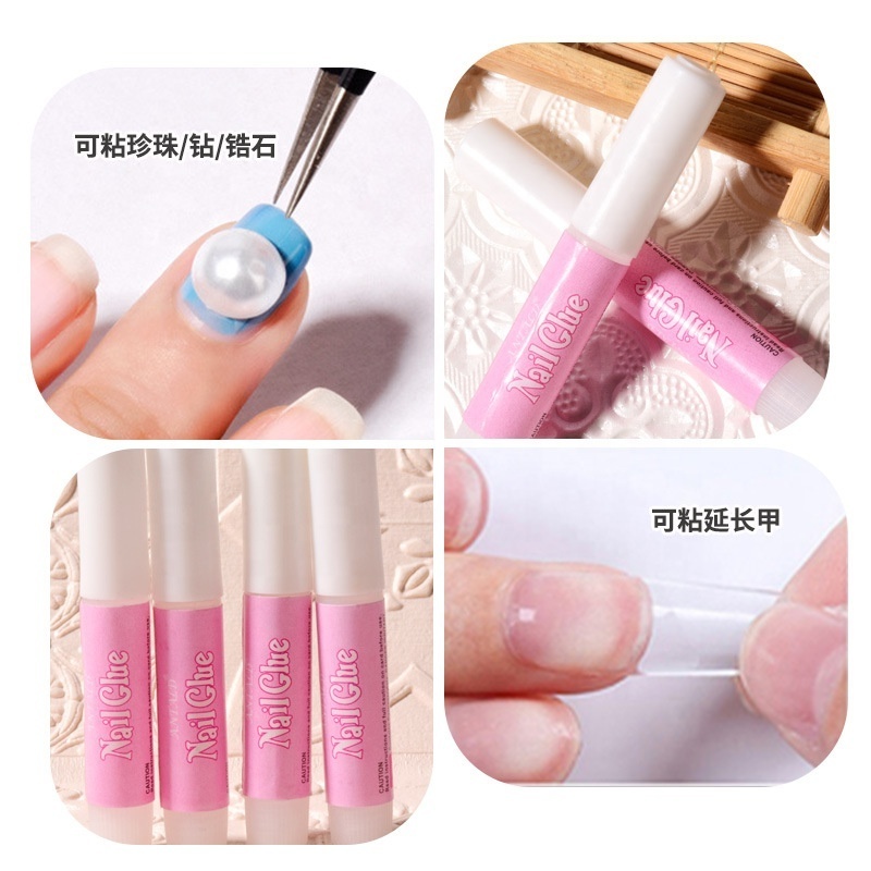 Acrylic Artificial Press On Nail Tips Glue Mini Pink 2g glitter UV Acrylic Rhinestones decoration Fast drying Nail art glue