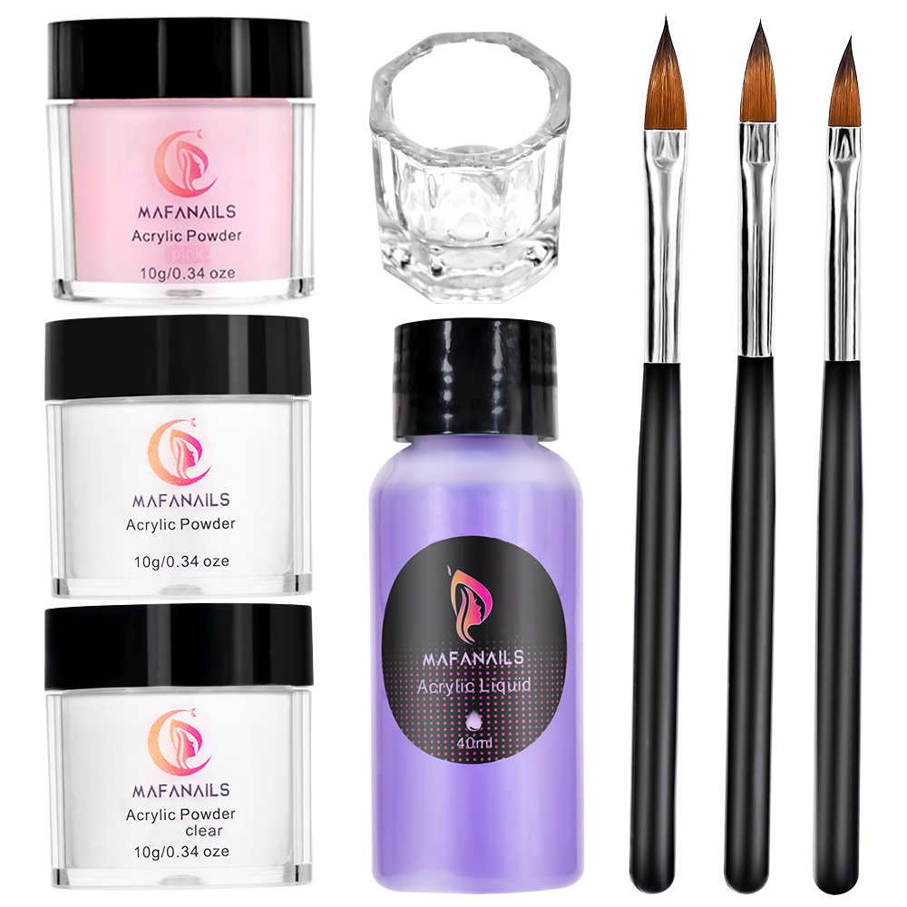 Acrylic Nail Kit - Acrylic Powder and Monomer Liquid Set with Nail Brush- Clear Pink White Acrylic Powder for Nails Extension