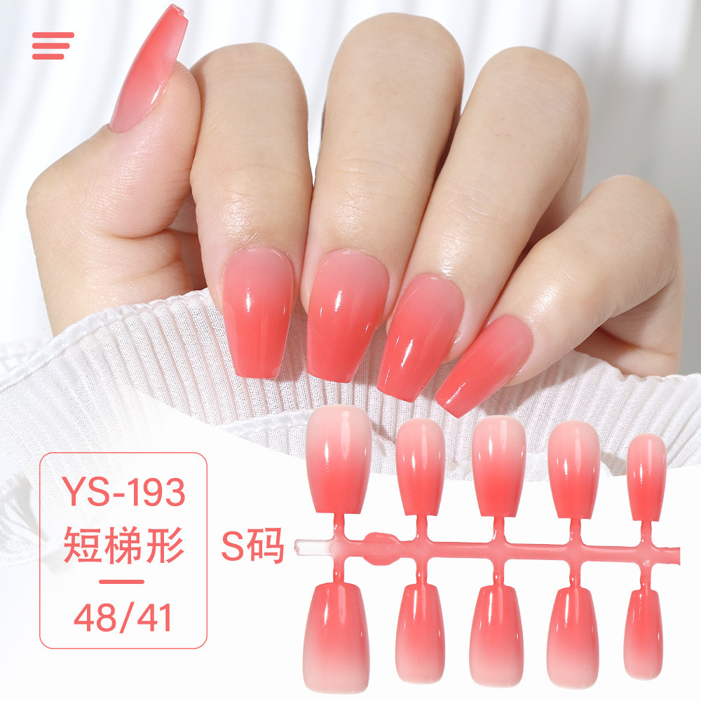 20pcs Gradient Nude Pink Red Press on Nails Full Cover Coffin False Nail Tips Medium Glossy Artificial Finger Manicure Nails