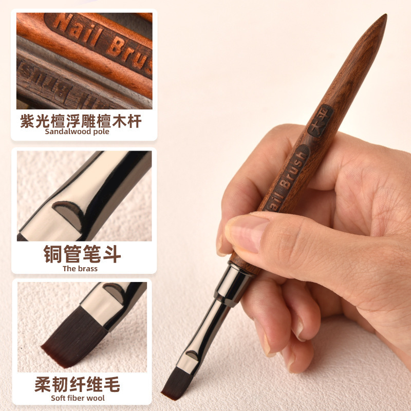 3Styles 2 colors Wood Handle Gel Builder Brushes Nylon Hair Nail Painting Pen Flat Round Square Head Nail Art Gel Brush